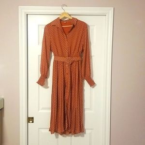 Romantic Pleat-skirt Polka Dot Dress with Belt